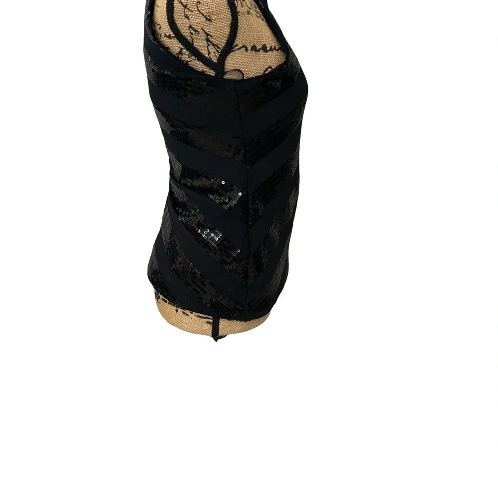 White House Black Market Womens Sequin Size XS Halter Black Top - Picture 3 of 7